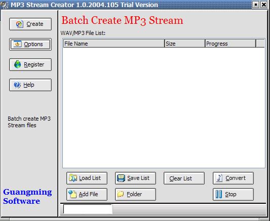 Screenshot of MP3 Stream Creator